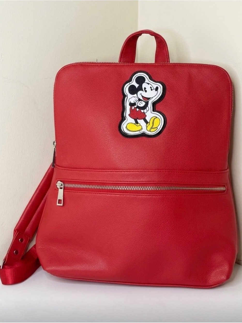 Disney Store Mickey Mouse Red Faux Leather Fashion Backpack Tote EUC